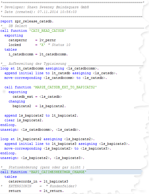 Codeschnipsel: CATSDB Freigabe / CATS Freigabe