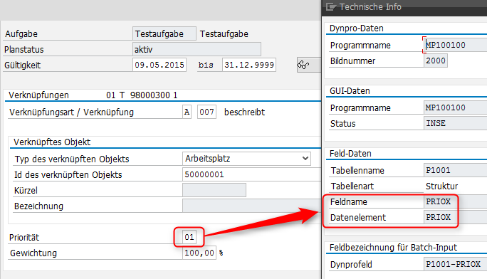 Ansicht einer Qualifikation in der Transaktion PP01 PRIOX
