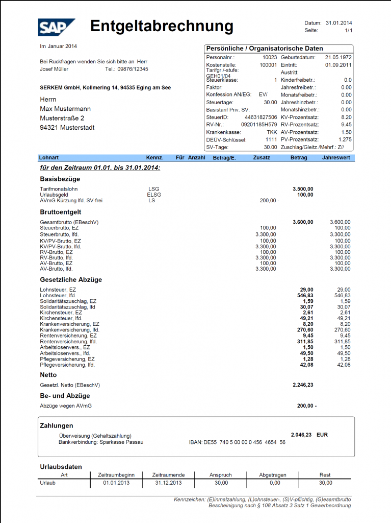 SAP Gehaltsnachweis