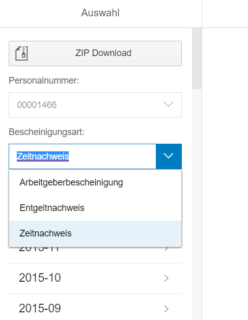 Bescheinigungsauswahl