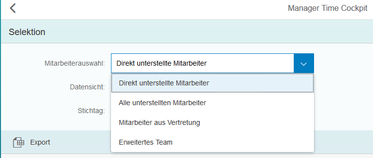 Manager Time Cockpit: Mitarbeiter auswählen
