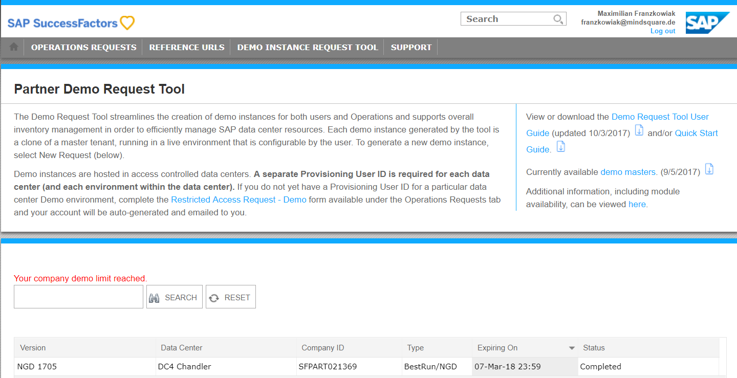 SuccessFactors Demo Instanz