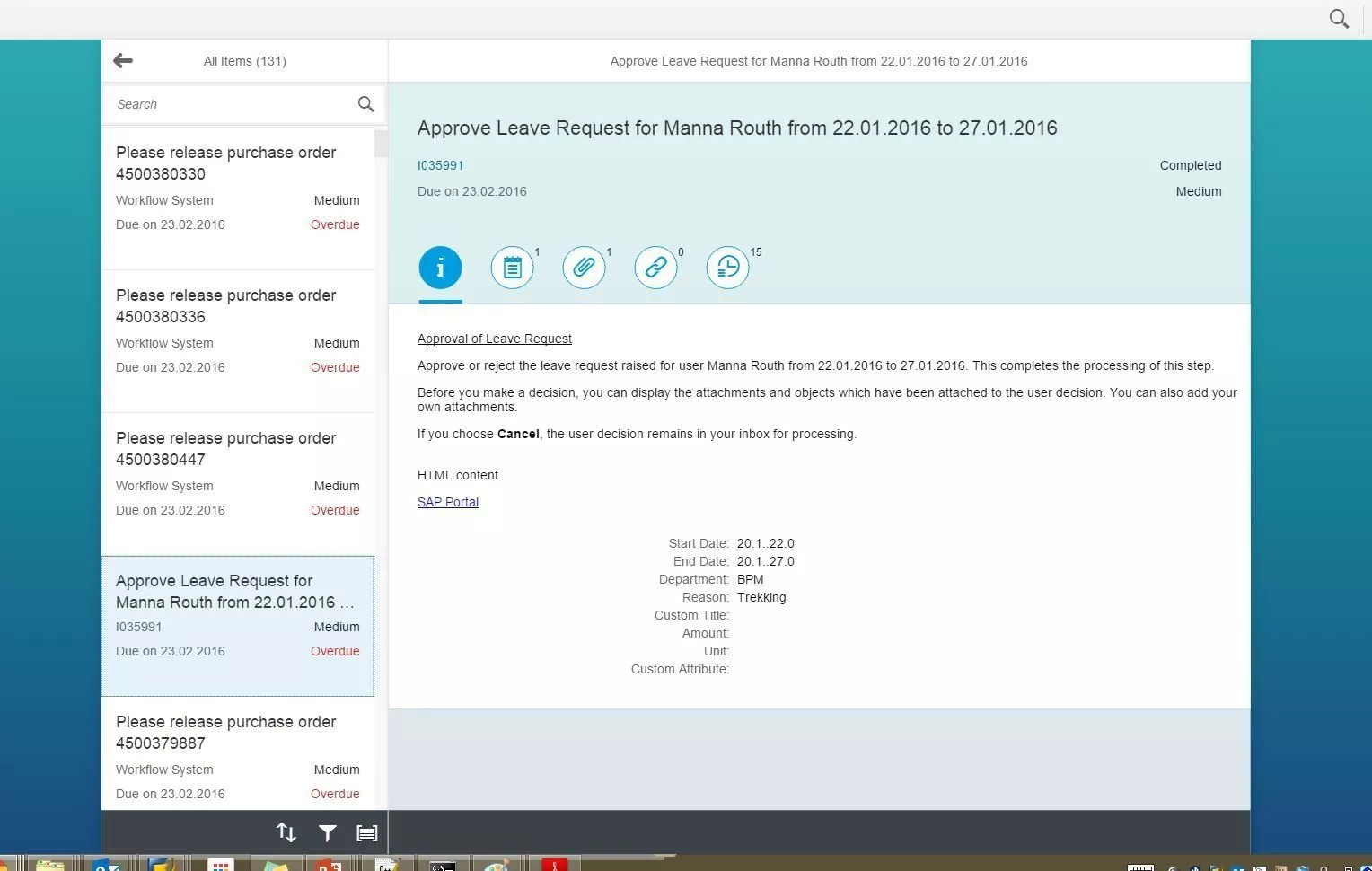 Master Detail Ansicht der Outbox App