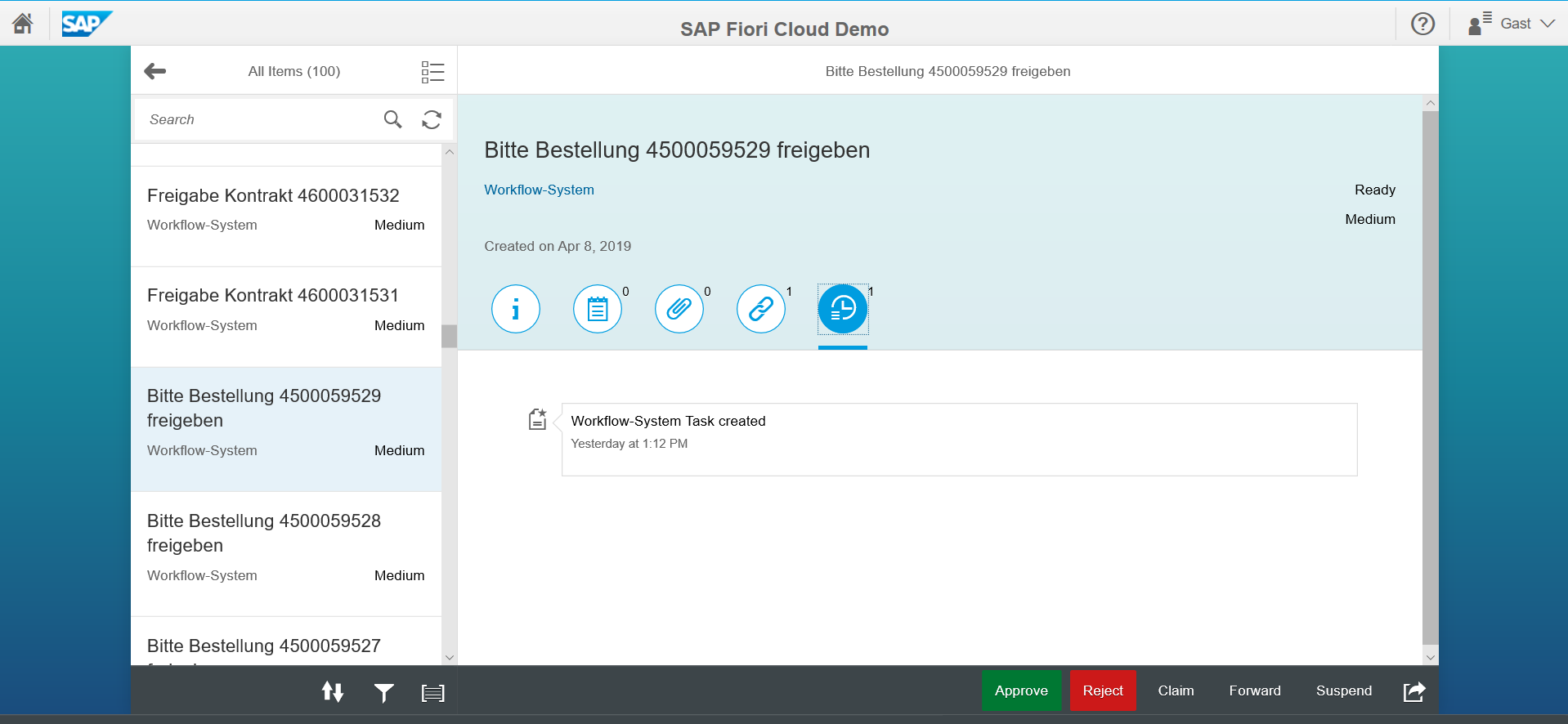 Log zu einem Worklistitem in der Detailansicht