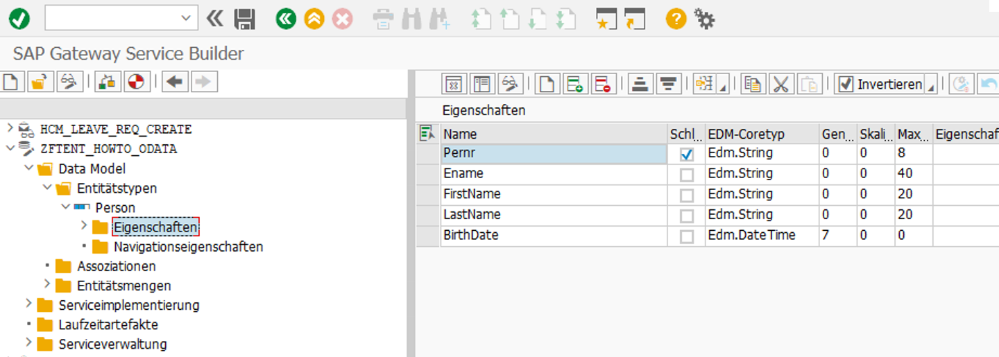 Entitätstyp Eigenschaften