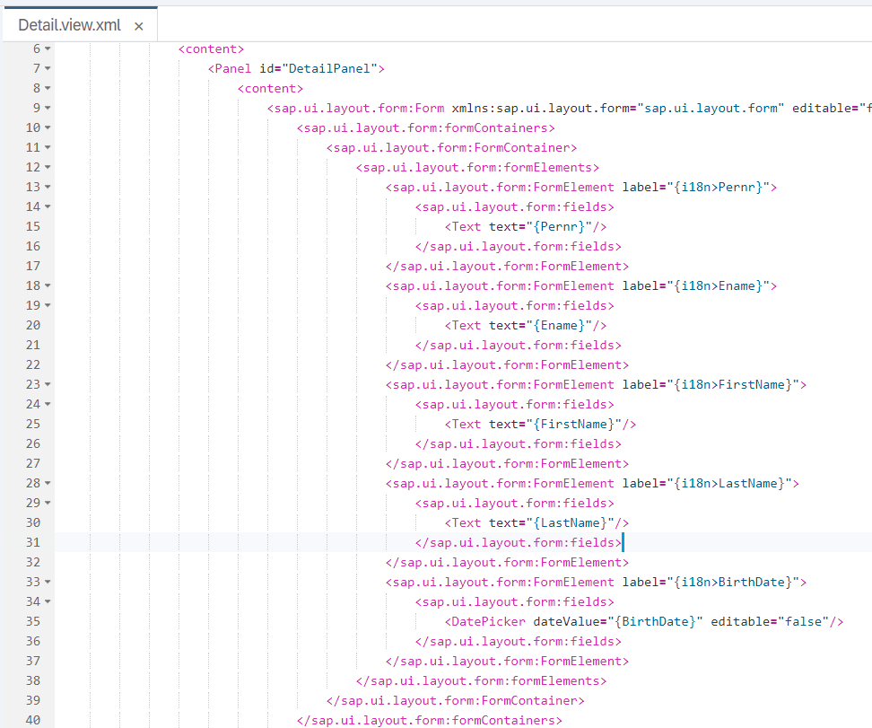 Data Binding Detail View