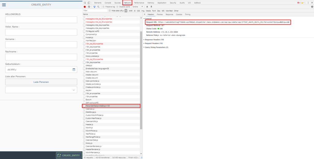 OData Network Backend Chrome Debugger