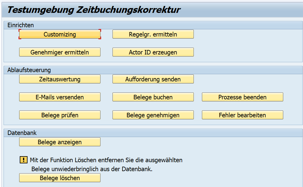 Testumgebung Zeitbuchungskorrekturen