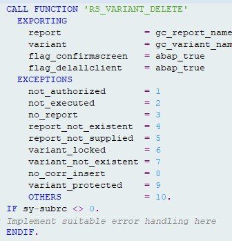 Löschen der Variante