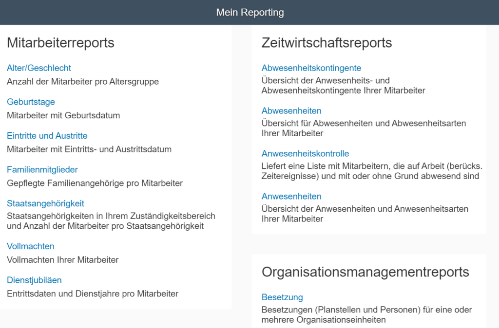 My Reporting Übersicht