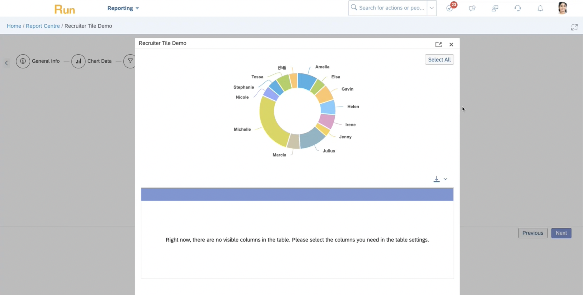 Kachelbericht in SuccessFactors - Diagramm Vorschau
